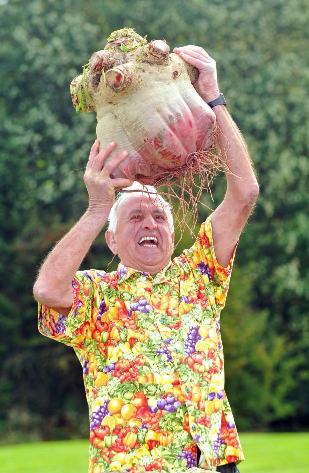 South Wales Argus: Ian Neale, with some of his giant veg proudly on display