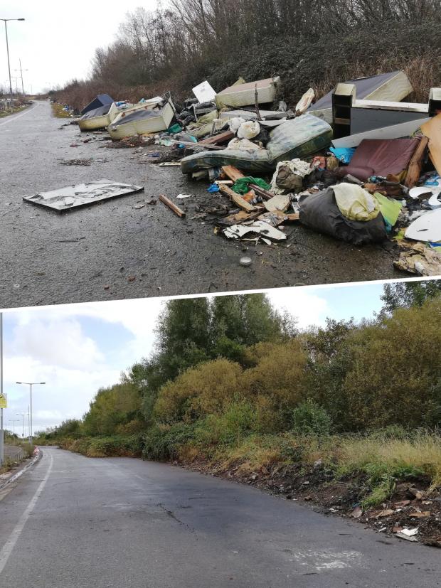 South Wales Argus: Then and now: This spot was a dumping ground for old sofas, mattresses and bedframes, but now it is spotless. Pictures taken in March 2021 and October 2021