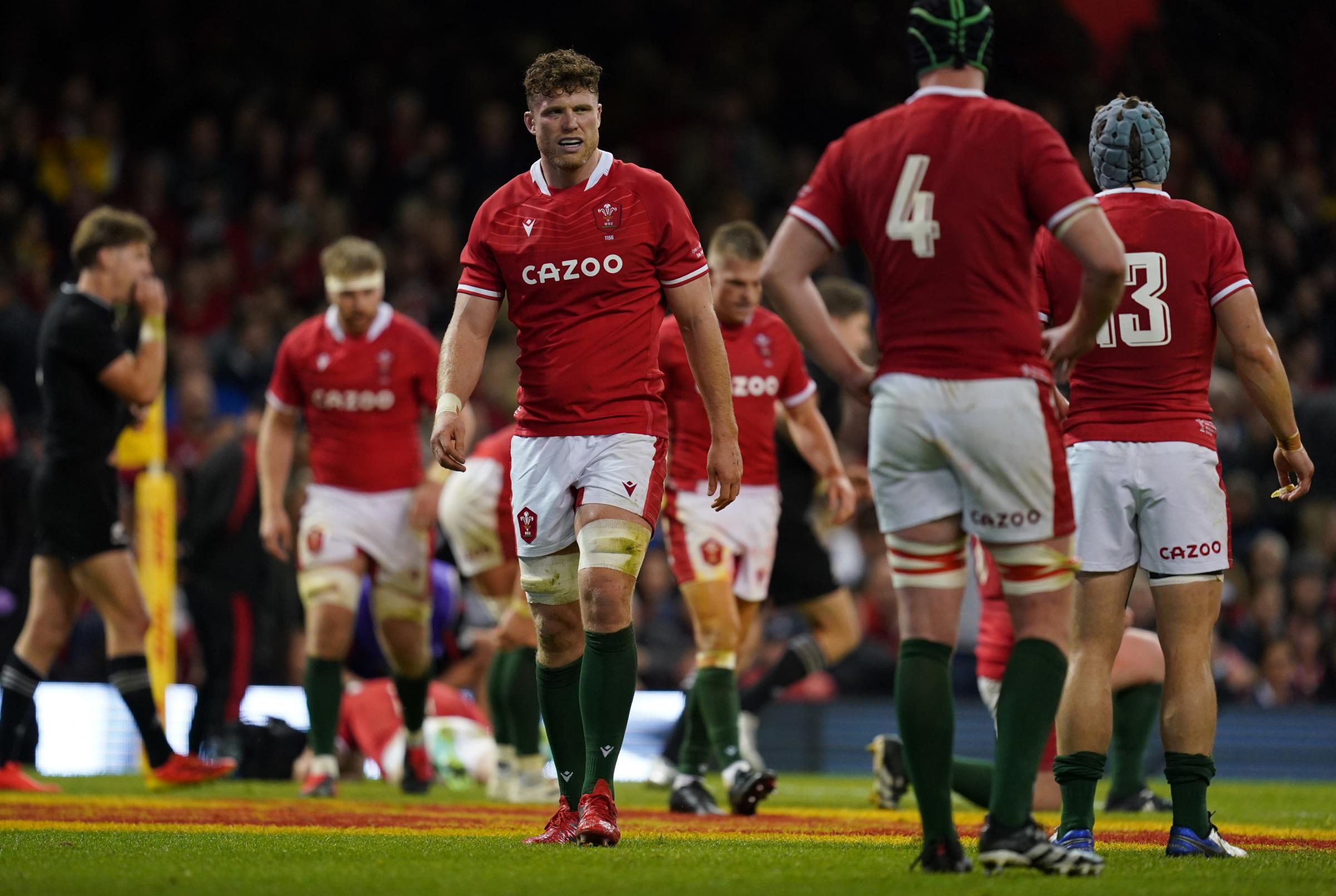 Dragons lock Will Rowlands is dejected after a New Zealand try against Wales