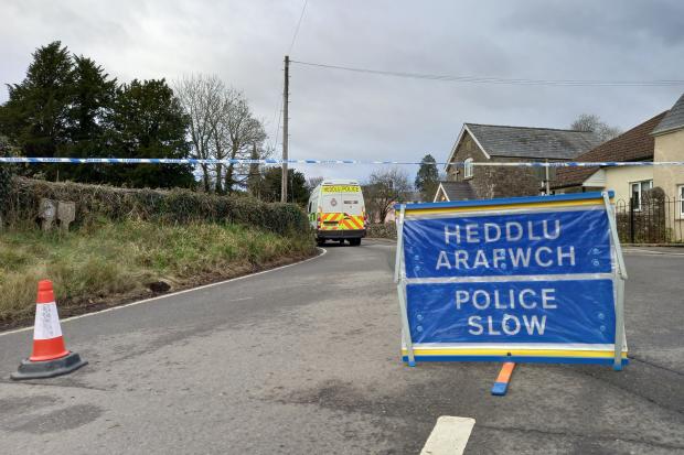 South Wales Argus: The southern edge of the police cordon in Church Street, Trellech, where Gwent Police are leading a murder investigation.