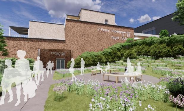 South Wales Argus: The proposed view towards the lower school nursery and Flying Start entrance. Picture: Rio Architects/Monmouthshire council 