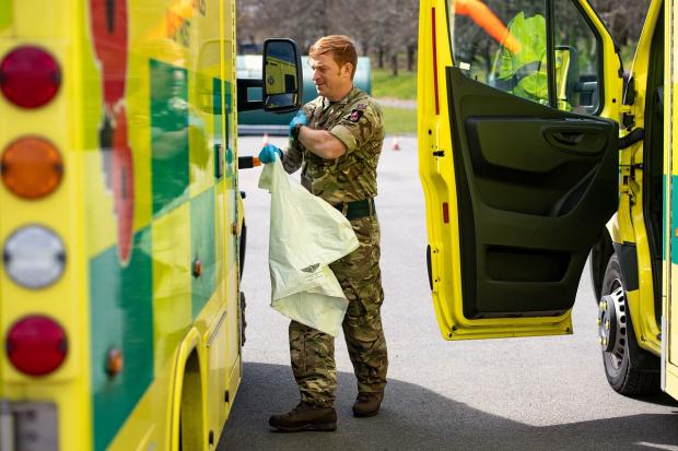 South Wales Argus: Members of the British Army during training in April 2020 to support the Welsh Ambulance Service in the battle against Covid-19. Picture: Via PA