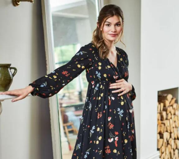 South Wales Argus: Black Floral Maternity Wrap Dress. Credit: Jo Jo Maman Bébé South Wales Argus: Black Floral Maternity Wrap Dress. Credit: Jo Jo Maman Bébé