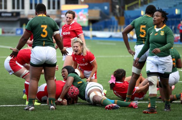 South Wales Argus: DELIGHT: Wales celebrate Carys Phillips' try in the autumn win against South Africa