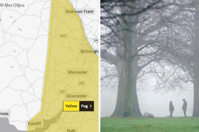 Fog is set to fall on the region (Credit: Met Office and Press Association)