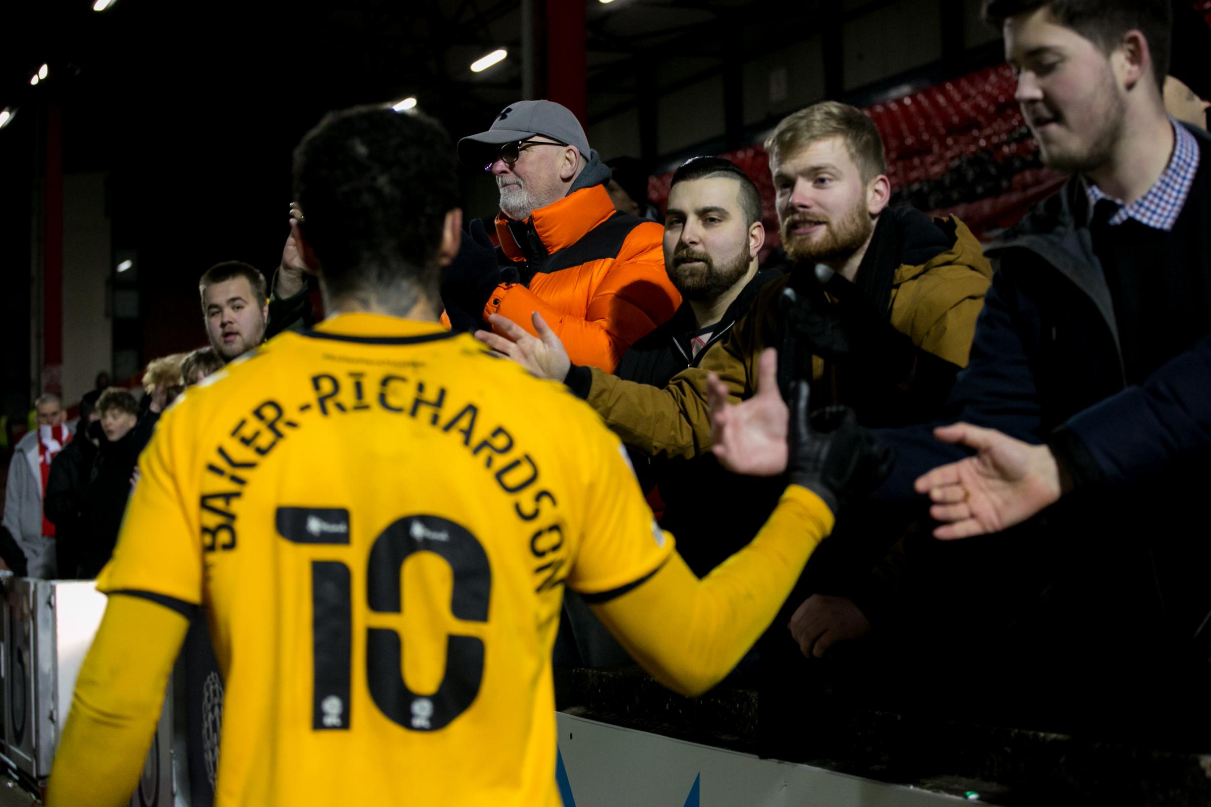 Courtney Baker-Richardson thanks the County fans for their support at Leyton Orient