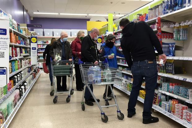 South Wales Argus: People shopping in a supermarket in Chepstow during the coronavirus pandemic. Picture: Huw Evans Picture Agency