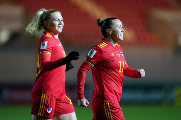 MILESTONE: Natasha Harding struck Wales’ second goal on her 100th appearance
