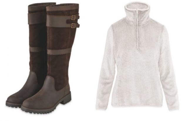 South Wales Argus: (left) Ladies’ Brown Country Boots and (right) Ladies’ Equestrian Fleece Pullover (Aldi/Canva)