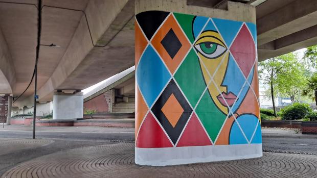 South Wales Argus: The Harlequin style art is a nod to the nearby Harlequin roundabout. 