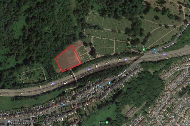 South Wales Argus: Map of Christchurch Cemetery and surrounding area in Newport, with the police cordoned-off area marked in red. Original picture: Google