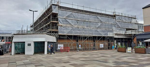 South Wales Argus: The once staple feature of Cwmbran's Gwent Square has been covered in scaffolding recently.