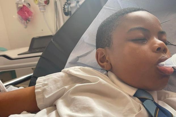 South Wales Argus: Raheem Bailey in hospital, where he needed surgery to remove a finger. Picture: courtesy of Shantal Bailey