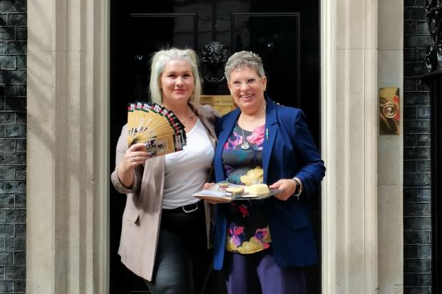 Charlotte Hill and Susan Fiander-Woodhouse of the Blaenafon Cheddar Company at Downing Street for the Spring Showcase. Picture: Charlotte Hill.