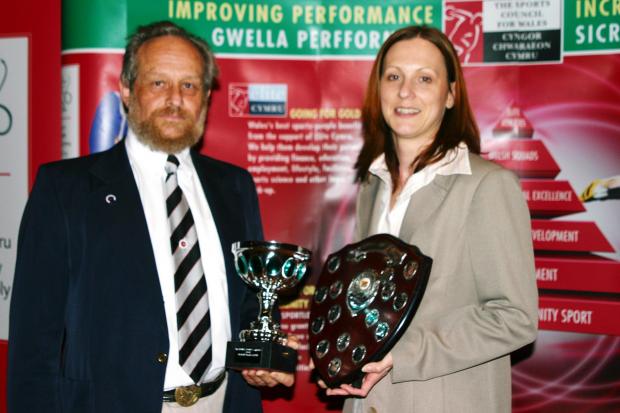 South Wales Argus: Newport Sports Awards, Lynne Melia of Gwent Sword Club with Mervyn Fleming, Chairman of Newport Sports Council