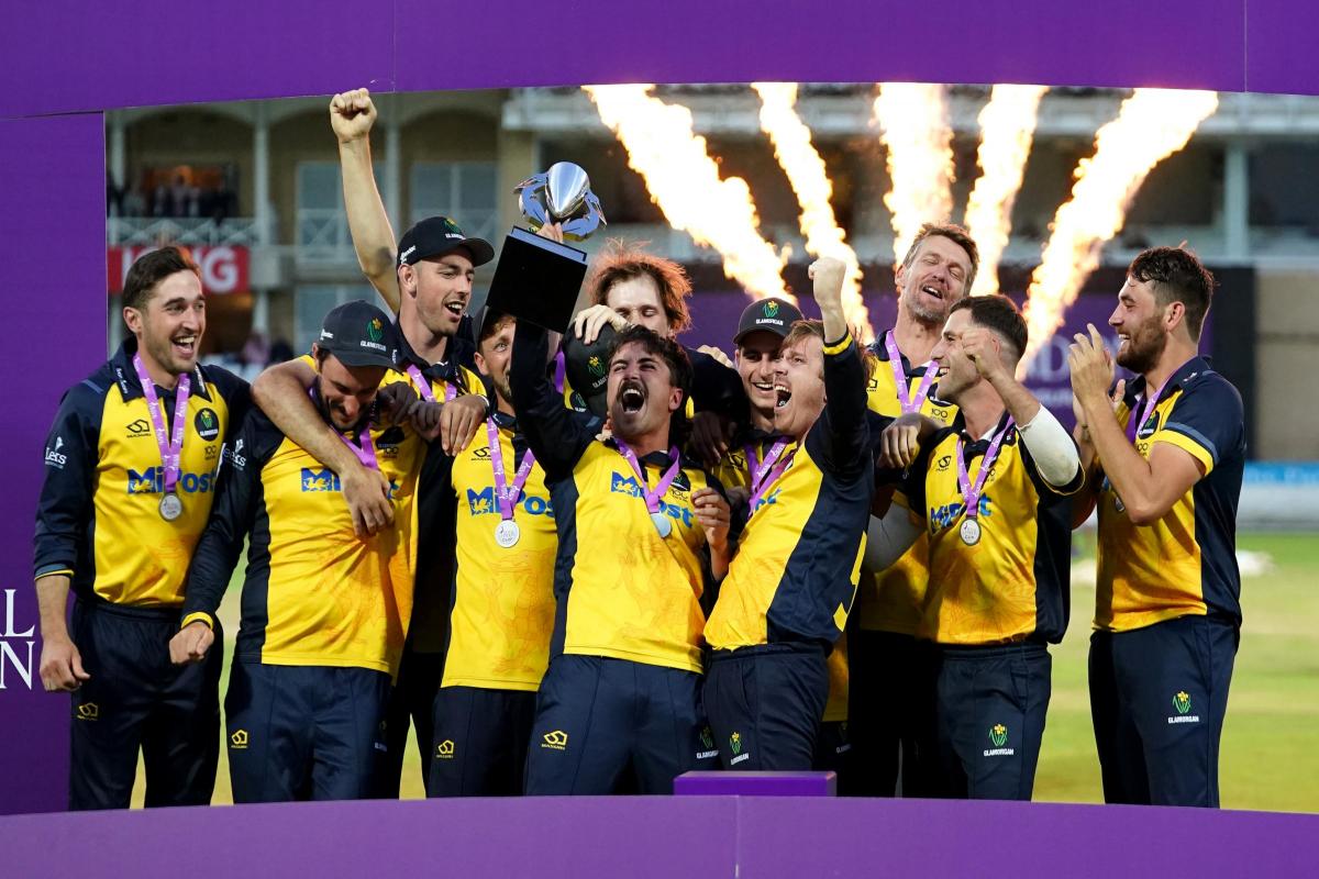 JOY: Glamorgan captain Kiran Carlson (centre) and team-mates celebrate with the trophy following victory after the Royal London One-Day Cup Final at Trent Bridge