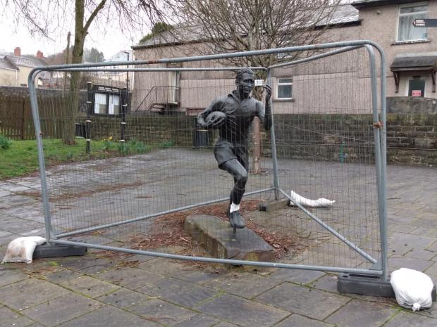 South Wales Argus: The Ken Jones statue in Blaenavon has been fenced off for months.