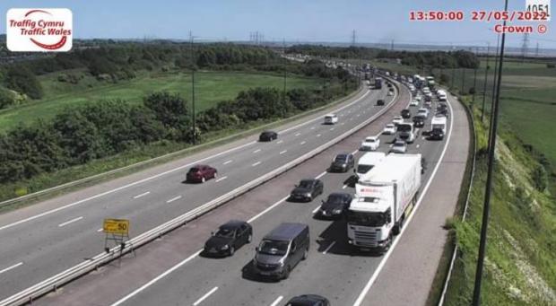 South Wales Argus: Traffic on the M4 between the Prince of Wales Bridge and Newport before and Ed Sheeran concert in Cardiff on May 27. Picture: Traffic Wales