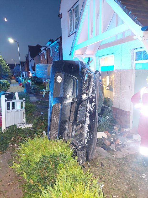 South Wales Argus: Gwent Police said this car was reportedly stolen and crashed into a house in Newport.
