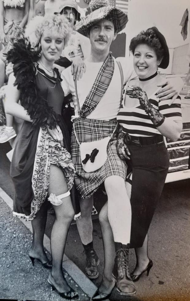 South Wales Argus: Kilt: These three were enjoying their fancy dress at the Newport Carnival in 1983