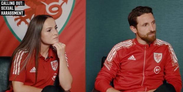 South Wales Argus: Lily Woodham and Joe Allen discussing online sexual harassment in a new video released by the FAW and Welsh Government.