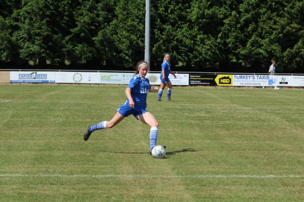 South Wales Argus: Defender Scarlett Teague at her debut for Abergavenny ladies against Cheltenham ladies Credit: Andrew Kenny