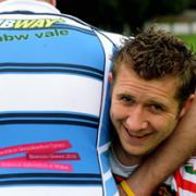 Andrew Bevan (right) with Matthew Griffin show the 2010 Eisteddfod logo on the Ebbw Vale shirt