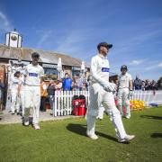 SPYTTY RETURN: Glamorgan’s players walk onto the Spytty Park pitch against Gloucestershire in May