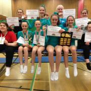 TALENTED: Usk Valley Trampoline Club members with their latest batch of medals. Back row, from left, Caitlin Lea, Ella Tutton, Rowan Peres Da Costa and Ruby Ainge. Front row, Tara Bevan, Millie Forrest, Evie Forrest, Evie McLoughlin, Eleri Davies and
