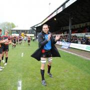 FAREWELL: Lock Robert Sidoli, at the end of his time at Rodney Parade, thanks the Dragons fans after the final whistle of 2013/14’s final game