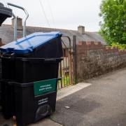 General view of Blaenau Gwent recycling bins.