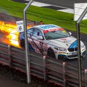The car caught fire towards the end of the race (Picture: Peter Markwick)