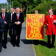 FINAL PITCH: On the campaign trail in Ringland, from left; Elizabeth Haywood, Carwyn Jones, John Griffiths, Peter Hain and Jess Morden