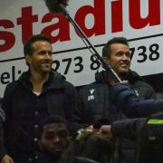 Rob McElhenney and Ryan Reynolds at Maidenhead. Picture by WREXHAM AFC