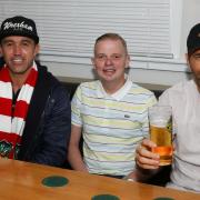 Ryan Reynolds and Rob McElhenney with Richard Williams at the Turf, Wrexham