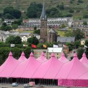 STRIKING: The National Eisteddfod's Pink Pavilion on the works site