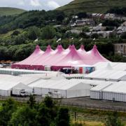 READY: The pink Pavillion tent on the Eisteddfod maes in Ebbw Vale