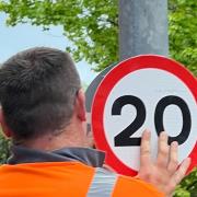New 20mph signs installed in Abergavenny during a speed limit trial scheme. Picture: Adrian Kennard