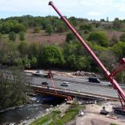 Works being carried out on the Ebbw River Bridge on the M4 at Newport. Picture: Traffic Wales.