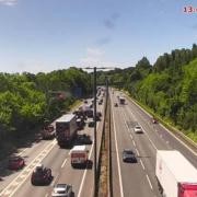 Traffic queues on the M4 westbound in Newport ahead of the Ed Sheeran concert in Cardiff. Picture: Traffic Wales