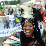 DRUMMING UP SUPPORT: Martha Musonza Holman leading the march
