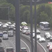 Heavy delays on the M4 at Newport. Picture: Traffic Wales.