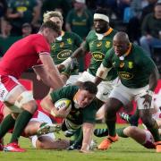 Will Rowlands defends during the test match between South Africa and Wales at Loftus Versfeld Stadium in Pretoria. Picture: AP Photo/Themba Hadebe