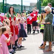 The Duchess of Cornwall meets pupils at Millbrook Primary School in Bettws, Newport. Picture: Finbarr Webster/PA Wire