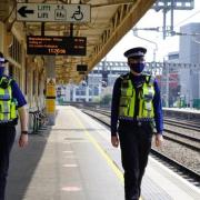 British Transport Police officers at Cardiff Central Station.