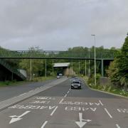 Street view image showing the bridge over the A468 in Caerphilly.