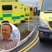 Ambulances queuing up outside the Grange University Hospital, and inset, Darren Hughes from the Welsh NHS Confederation.