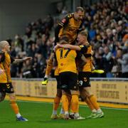 Newport County v Colchester United - FA Cup First Round - Aaron Lewis of Newport County celebrates after scoring a goal ©Huw Evans Picture Agency