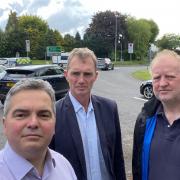 (L-R) Christopher Edwards, David Davies and local resident Phil Tate at Highbeech roundabout in Chepstow.
