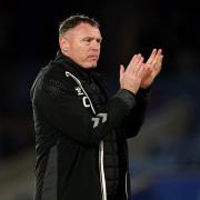 Newport County manager Graham Coughlan applauds the fans after the Carabao Cup third round match at the King Power Stadium, Leicester. Picture date: Tuesday November 8, 2022. Picture: Mike Egerton/PA Wire